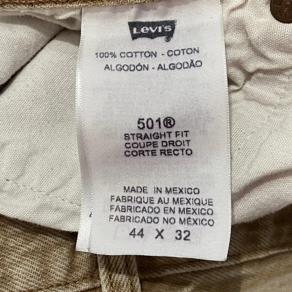 Levis 501 Original Fit Tan Khaki Denim Jeans Mens 44x32 button fly straight leg